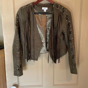 Boutique style green jacket with fringe